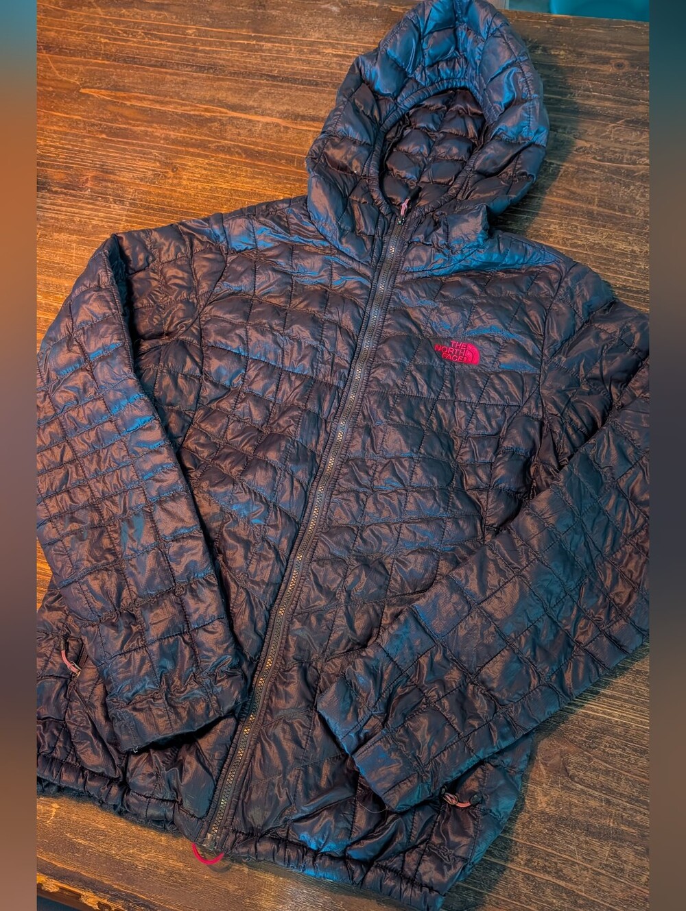 The North Face Women's Black Quilted Hooded Puffer with Red Logo